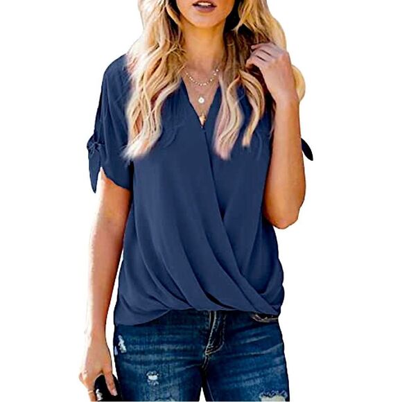 Navy blue chiffon-style blouse by Hotapei XL - Picture 1 of 8